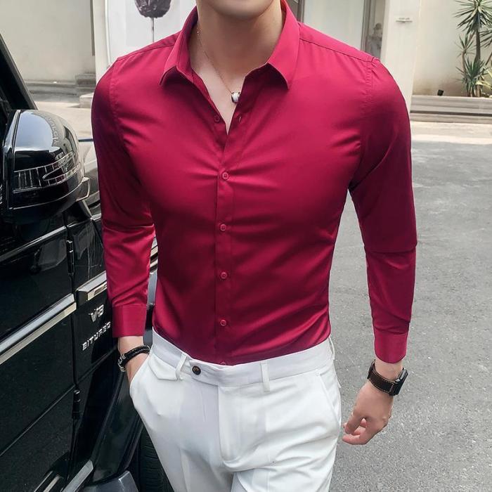 Men's long sleeve red dress shirt