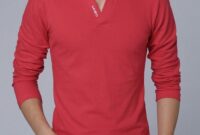 Men's long sleeve red dress shirt