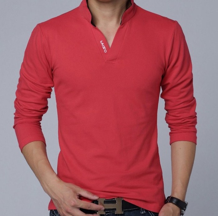 Men's long sleeve red dress shirt